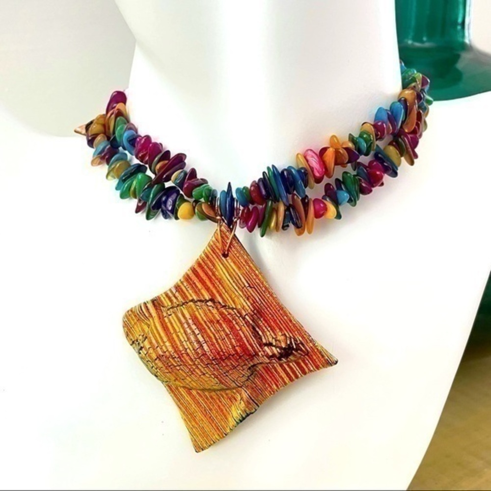 $99 SALE ๐ขHandmade Chunky Turtle Iridescent Layer Shell Necklace Statement ๐HP